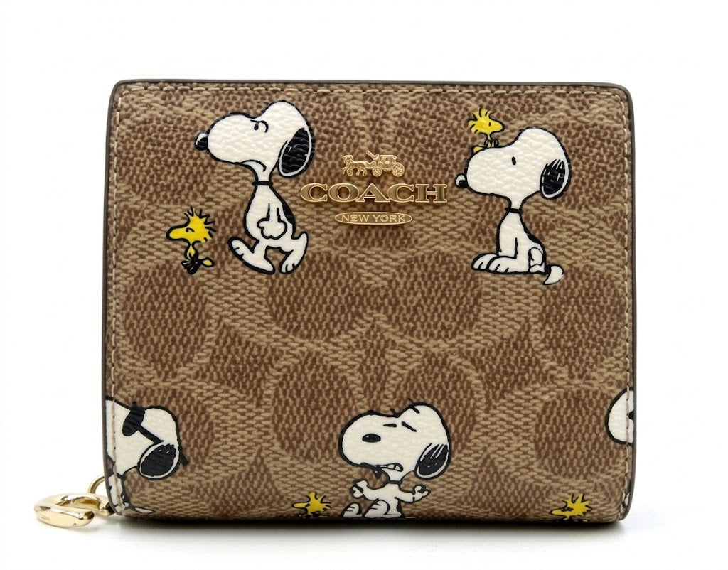 Coach X Peanuts Snap Wallet Signature Canvas Snoopy Print CBN32